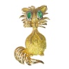 Vintage Fifties 18K gold brooch cat as cartoon character with emerald eyes